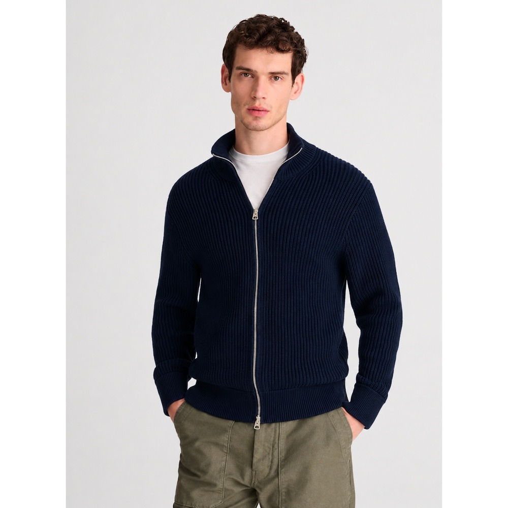 Madewell Cotton Shaker-Stitch Full-Zip Sweater Cotton Cardigan Navy Blue XS Mens